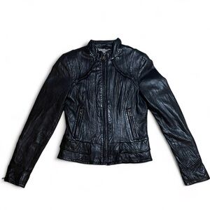 STEVE MADDEN Black‎ Leather Jacket Buttery Soft XS Moto Vintage VTG Y2K